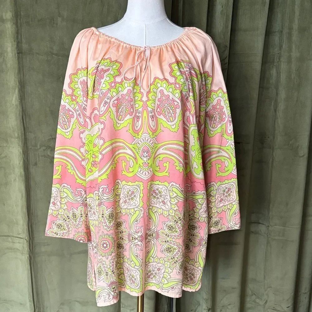 Escada Pink and Lime Paisley tunic  Blouse, L ( US10)